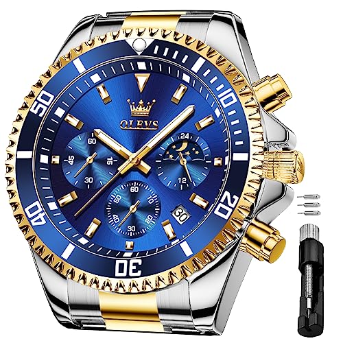 Image of OLEVS Men's Waterproof Watches Stainless Steel Waterproof Chronograph Wrist Watches Luxury Dress White Luminous Big Face Analog Quartz Male Watches