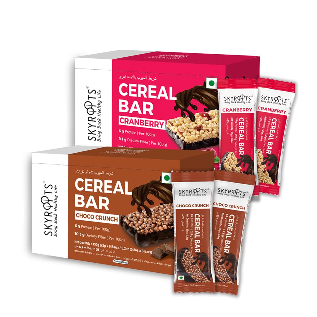 SkyRoots Multigrain Cereal Energy Bars (300g, 12 Bars) � Gluten-Free ingredients, Crunchy Bars with Fruits, Nuts, Oats & Millets | 0 Added Sugar, No Cholesterol | Healthy Snack for Pre/Post Workout | Choco Crunch & Cranberry-image-40