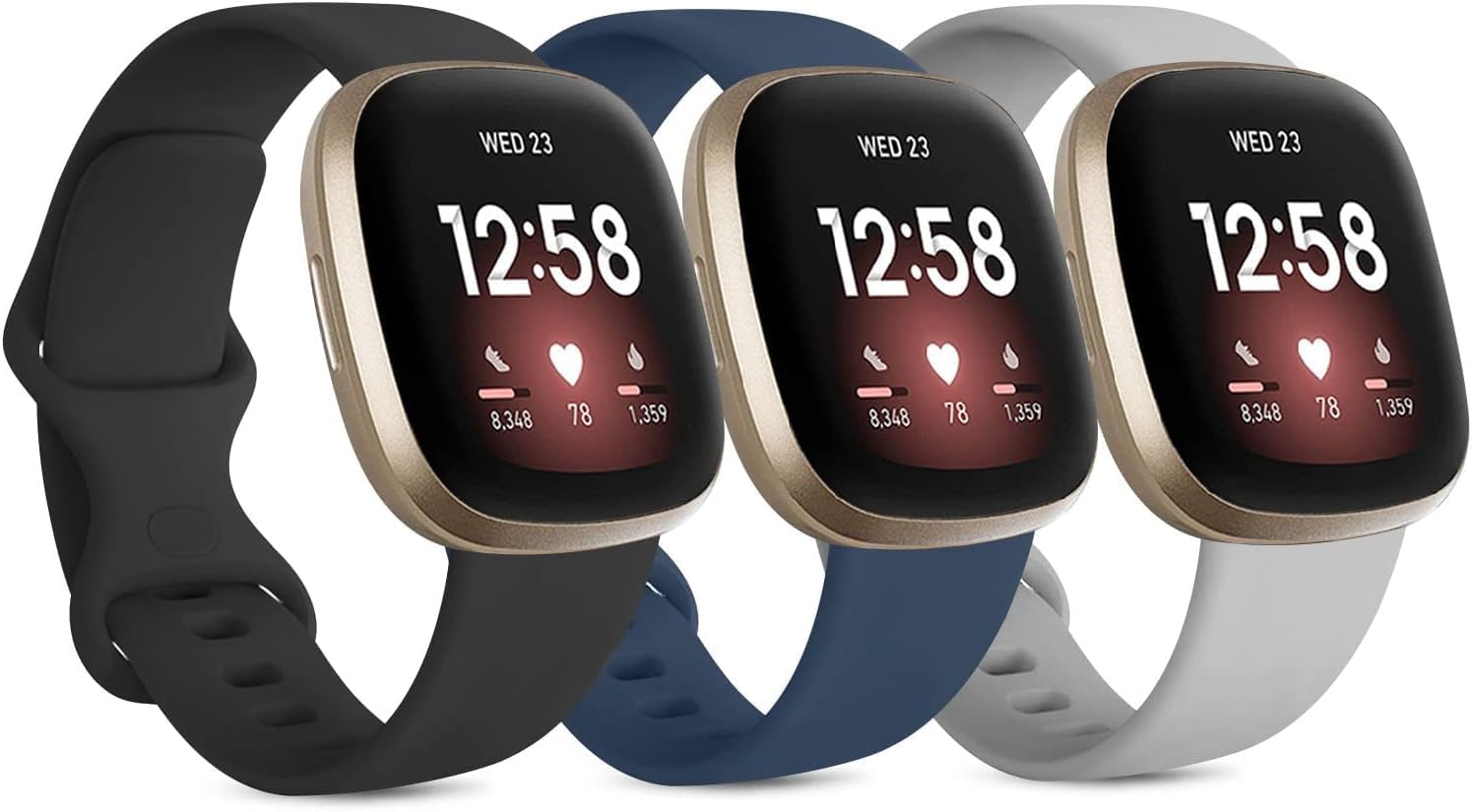 3 Pack Silicone Bands for Fitbit Sense Bands Fitbit Versa 3 Bands Women Men, Classic