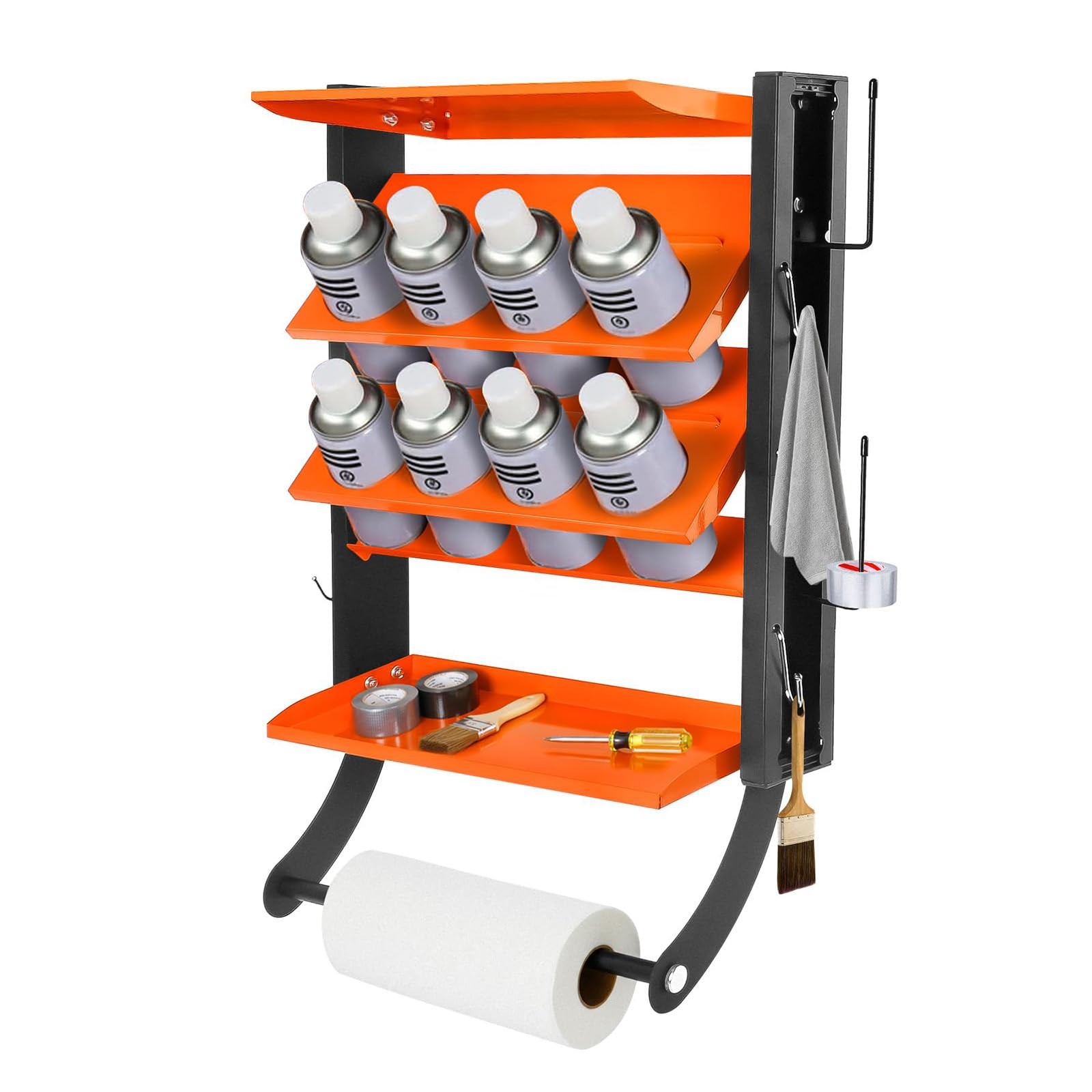 Doppelschichtiger Sprühflaschenhalter, Spray Paint Can Holder, Sprühflaschenregal für 8 Dosen mit 2 Ablagen und 6 Anhänger, Spraydosenhalter, Spraydosen Organizer für Garage und Zuhause