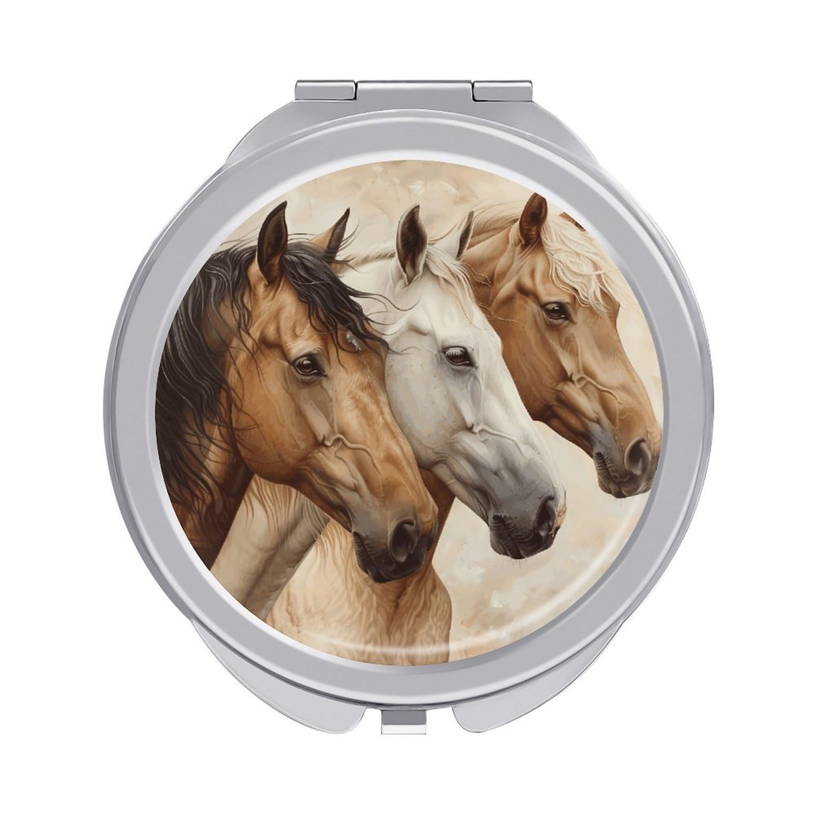 JTREHY Pretty Horses Makeup Mirror Portable Folding Mirror Compact Travel Mirrors 2-Sided Round Pocket Mirrors Cute Handheld Beauty Mirror for Handbag Purse for Women Gift