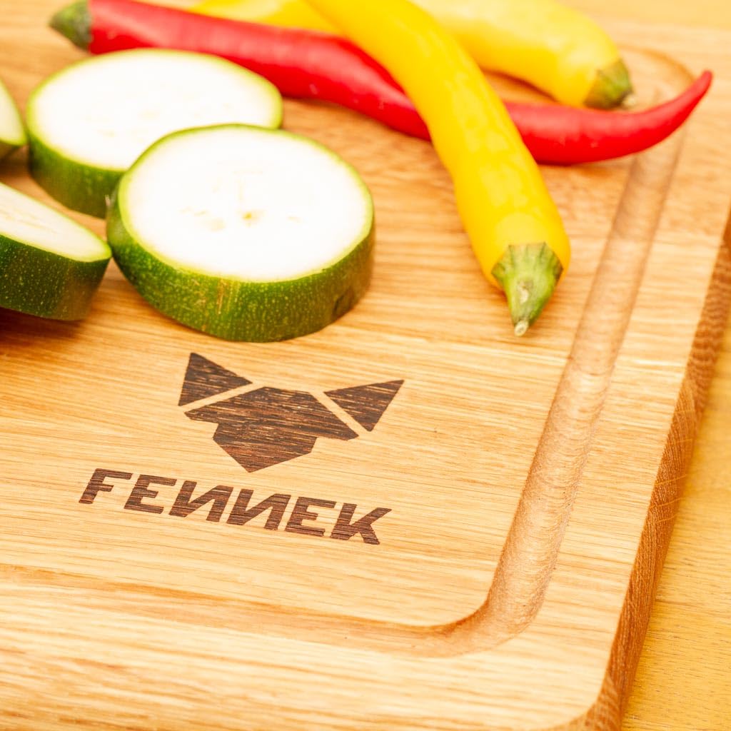 FENNEK Schneidebrett, Frühstücksbrett XL | 40 x 25 cm | aus EICHE | mit Leinöl behandelt | Ideal zum Kochen, Grillen uvm.