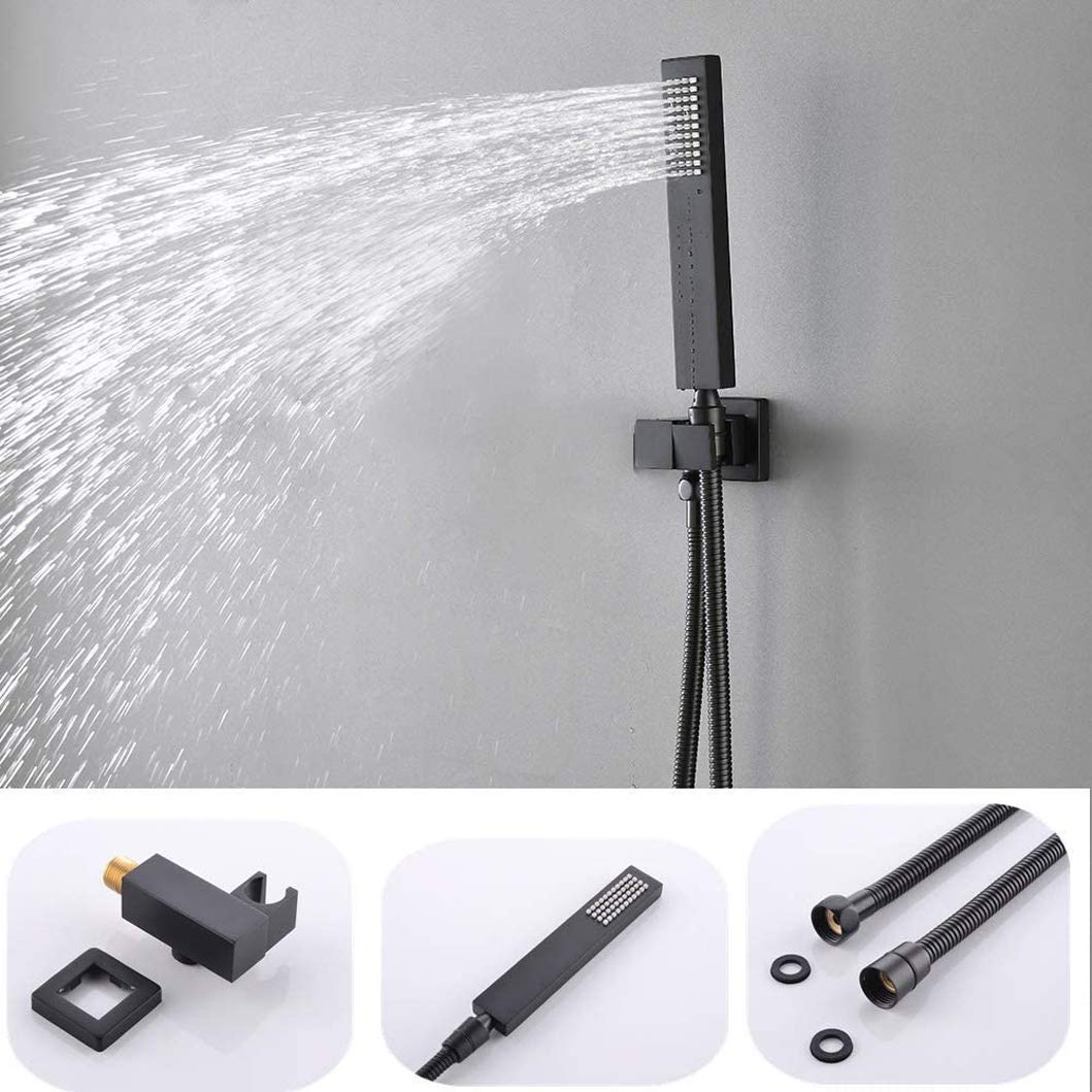 Sistema de ducha termostático de latón negro mate para montaje en pared, sistema combinado de cabezal de lluvia LED de 10 a 12 pulgadas con chorros corporales y ducha de mano, juego de baño de 12 pul