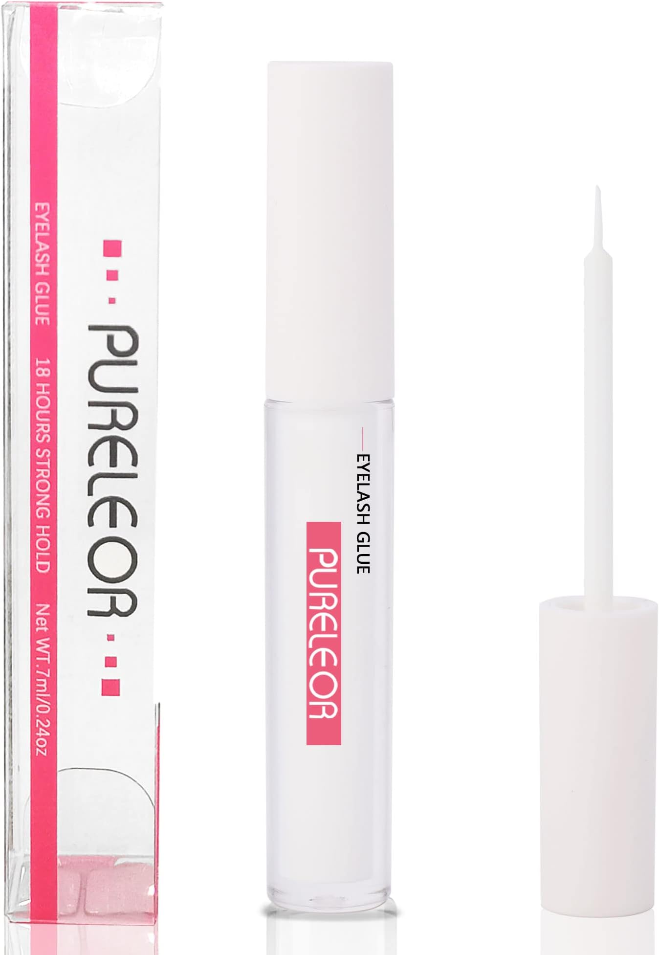 PURELEOR Eyelash Glue White Super Strong Hold False Eyelash Glue Latex Free Lash Glue for Sensitive Eyes Fast Drying Strip Lash Adhesive Waterproof 7ml 0.24oz
