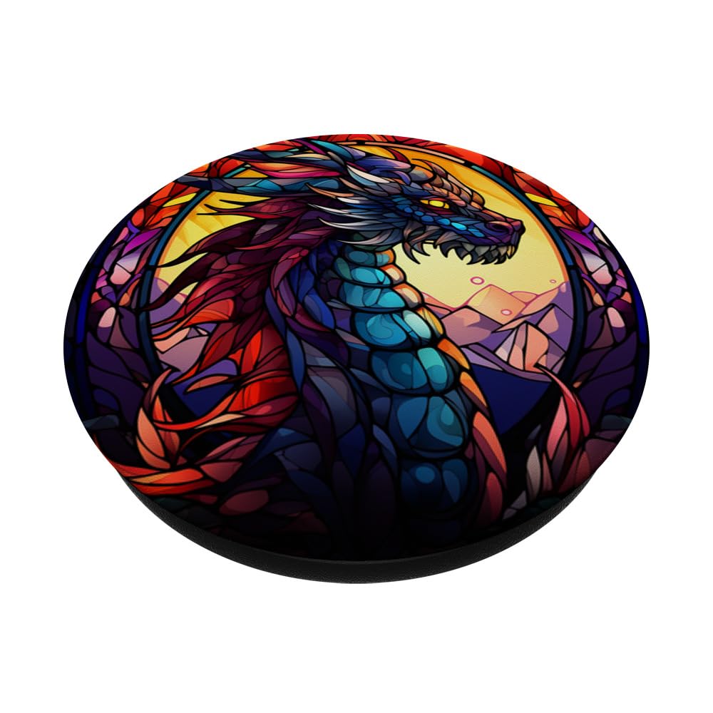 Stained Glass Dragon PopSockets Swappable PopGrip, Black - Image 2
