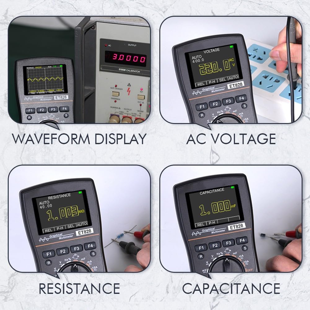 2-in-1 Digitales Oszilloskop & Multimeter ET828, 1MHz Bandbreite, 2.5Msps Abtastrate, Auto-Bereich, 320x240 Display, Datenspeicher für Elektronik