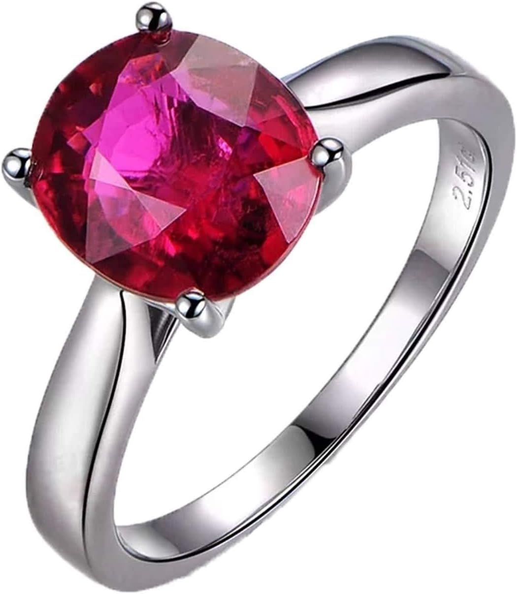 Daesar 18K White Gold Rings Women Ring Engagement Oval Natural Pigeon Blood Red 1.2ct-2.51ct Tourmaline Engagement Rings Promise Rings Silver
