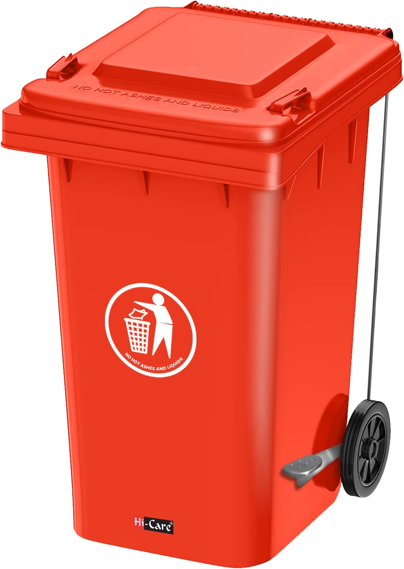 Hi-Care Plastic Garbage Bin 120 Litre with wheel and pedal - Heavy Duty Kitchen Dust Bin Outdoor Recycle Trash Can Large Industrial Waste bin Trash bin (Red)