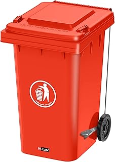 Hi-Care Plastic Garbage Bin 120 Litre with wheel and pedal - Heavy Duty Kitchen Dust Bin Outdoor Recycle Trash Can Large Industrial Waste bin Trash bin (Red)
