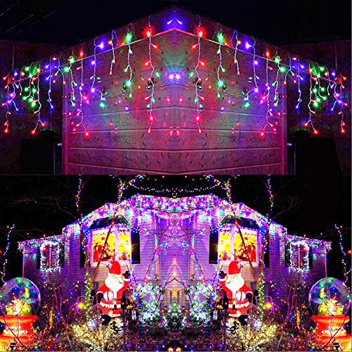 Joomer LED Icicle Lights,300 LED 19.6Ft 8 Modes with 60 Drops,Icicle Christmas Lights with Timer,Waterproof Connectable Outdoor String Lights for Holiday,Christmas,Wedding Decorations (Multi-Color)