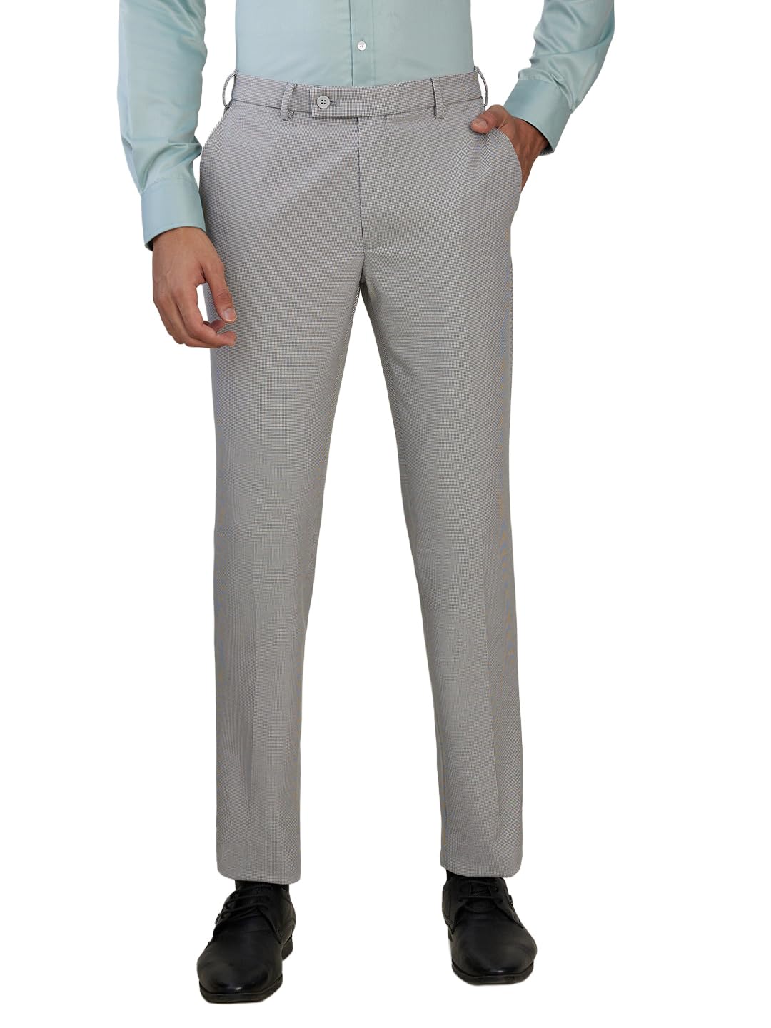Men Slim Fit Dobby Pattern Poly Viscose Blend Flat Front Formal Trouser