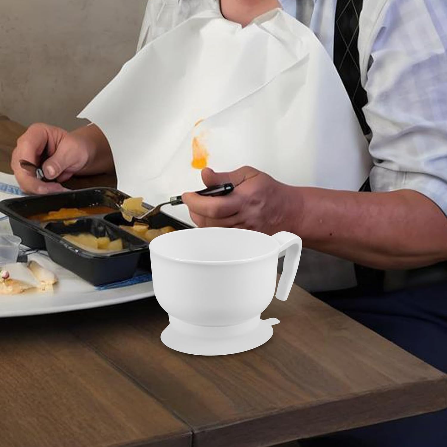 Elderly Assist Bowl with Suction Base, Silicone Handle, White