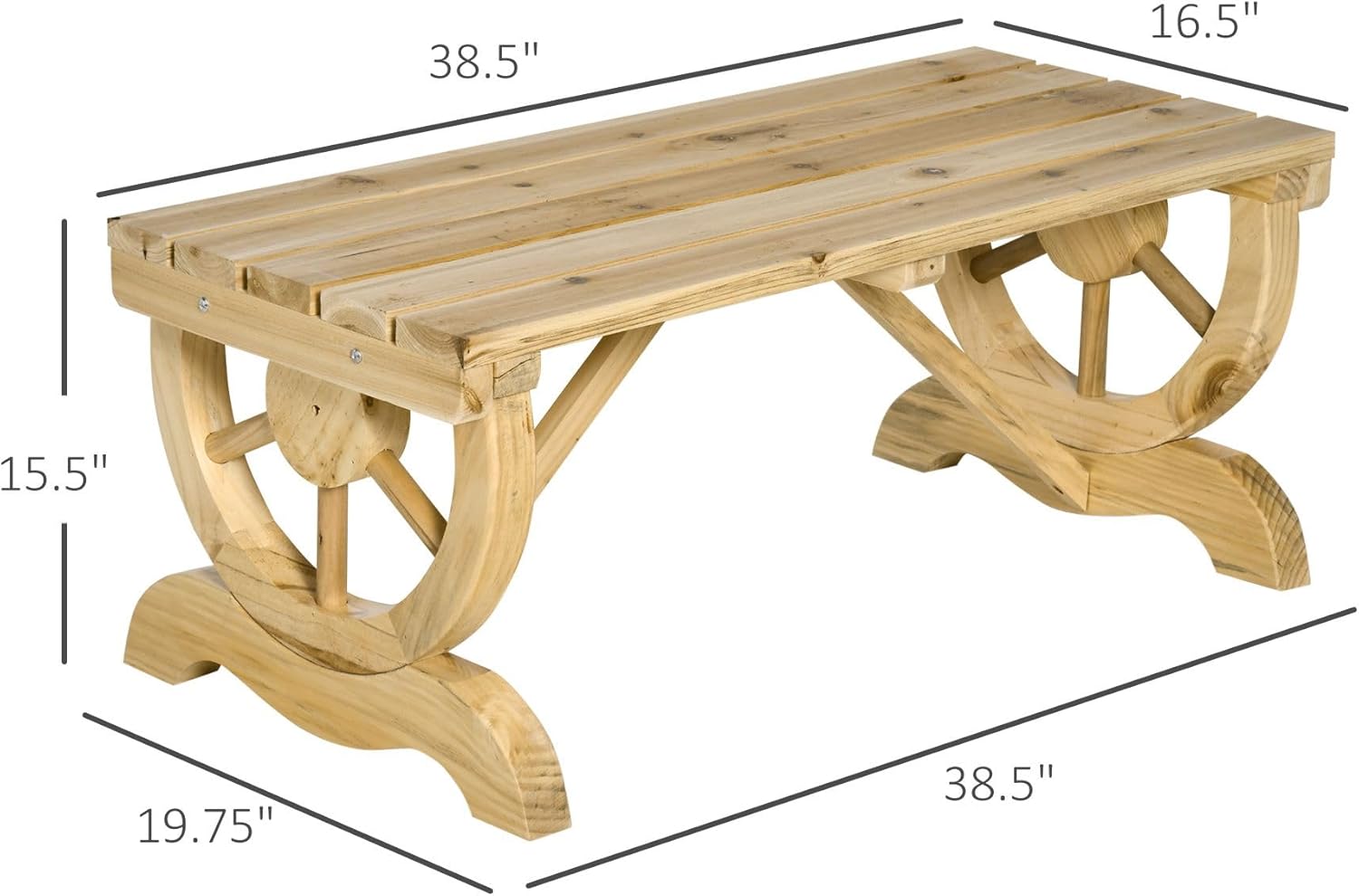 2-Person Outdoor Bench with Wagon Wheel Design