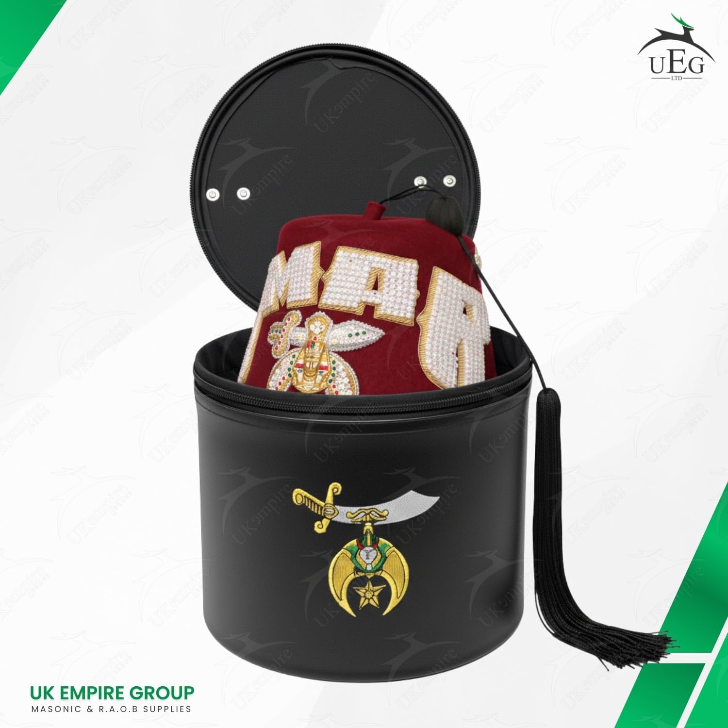 Masonic Shriner Fez Hat/Cap Case Black – Imitation Leather, Display Storage Box