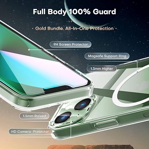 Miniatura 3 de HATOSHI Funda para iPhone 13, con 2 protectores de pantalla de vidrio templado + 2 protectores de lente de cámara, funda delgada a prueba de golpes