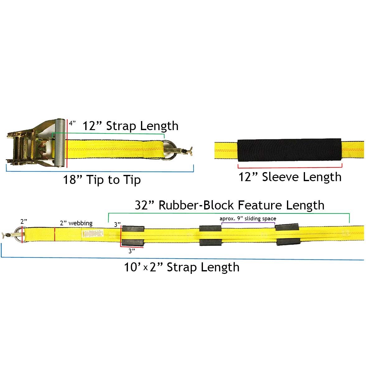 JFTrailers 3-Point Swivel J Ratchet Wheel Tire Straps For Car Hauler Trailer (Rubber Cleats)