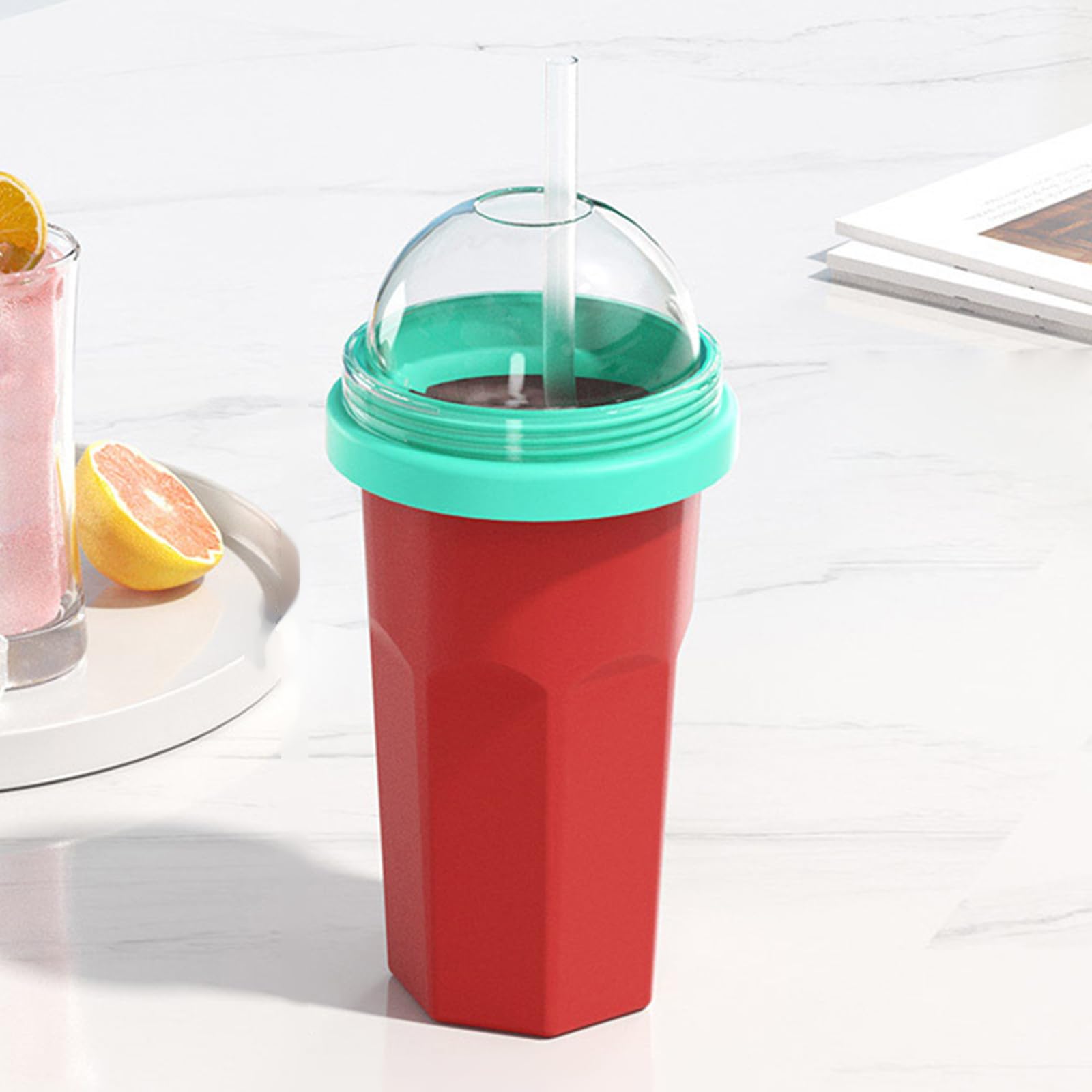 Tazza portatile per granite di congelamento con coperchio e cannuccia per gelato, ideale per viaggi, per bevande, snack, granite, tazza con coperchio e cannuccia