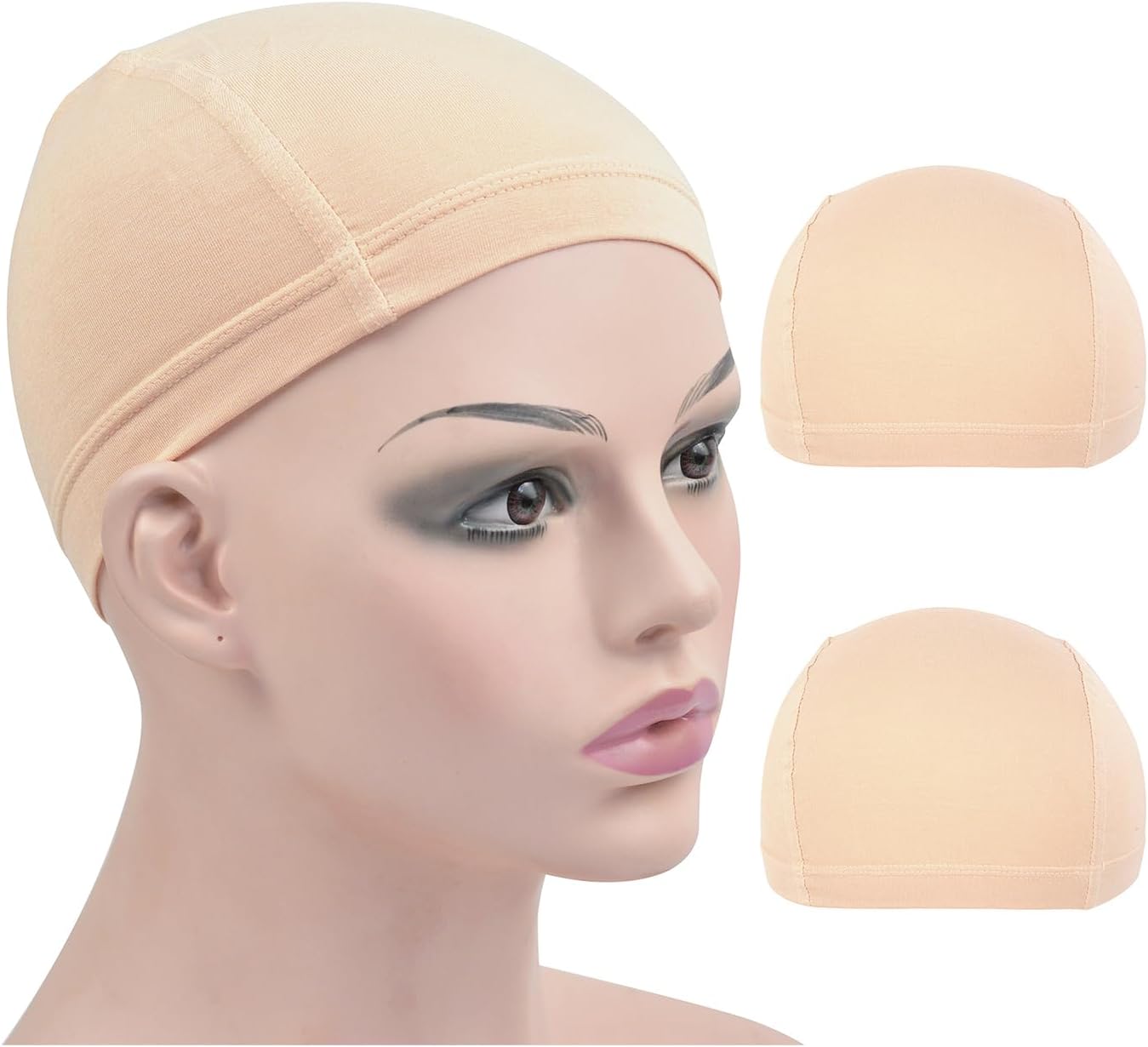 2 Pcs Bamboo Fiber Wig Caps Elastic Breathable Wig Cap for Wig Making (Beige)