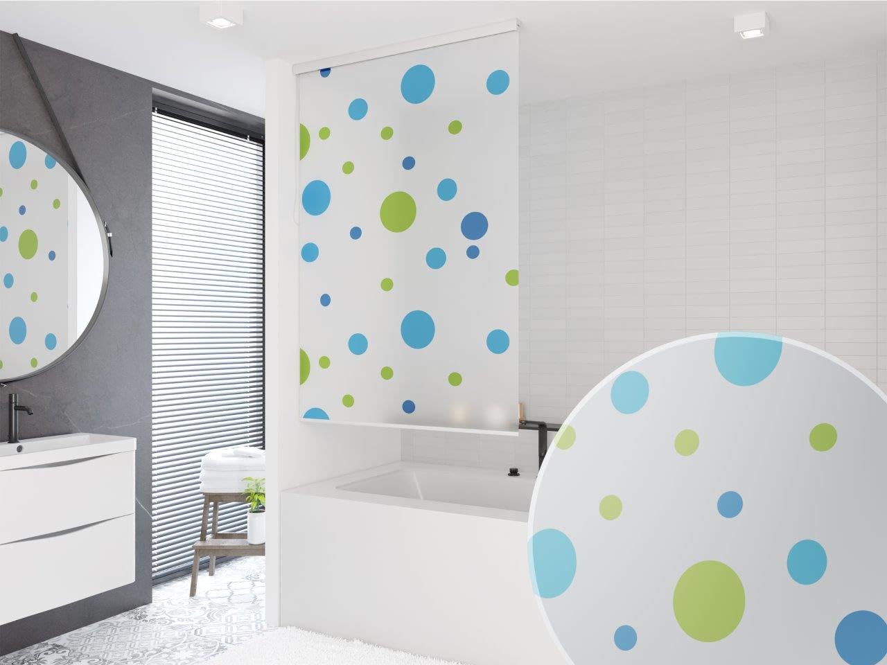 Store de douche semi-cassette 14 motifs et 13 largeurs au choix - Noir, vert, blanc, transparent, bleu, gris clair (ylt, 120 x 240 cm)