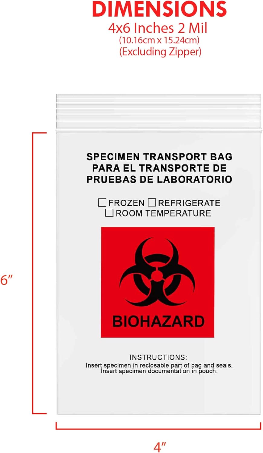 GPI - 4" X 6" 1000 Pack, Biohazard Specimen Zip Bags, 2 Mil Thick, For Your Laboratory Or Health Care Facility Samples.