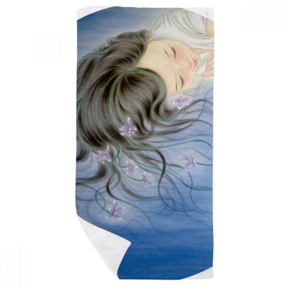 Serviette de bain douce multicolore style chinois aquarelle 35x70
