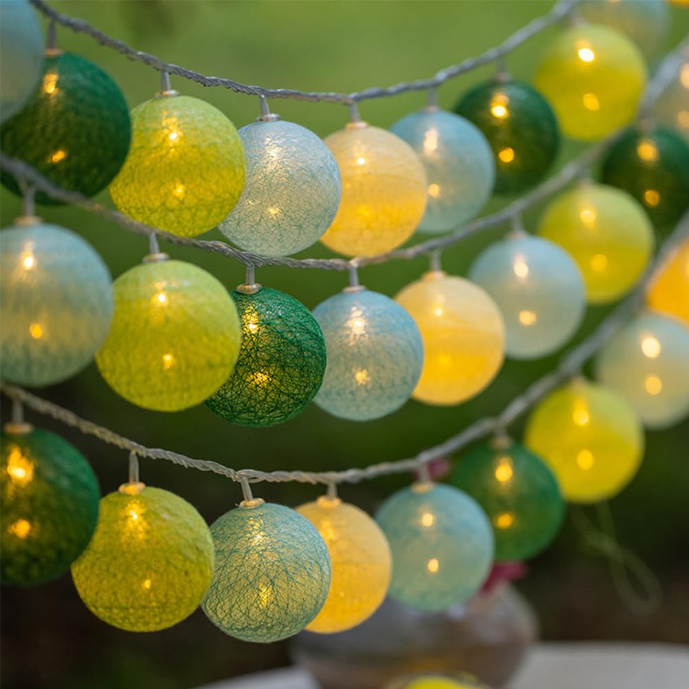DAJASD Sfere Catena Luci Stringa, 1.5M 10 Ghirlanda Luminosa Cotone LED, Ghirlanda Luci Esterno, a Batteria per Interni, Ragazze, Cameretta Dei Bambini, Terrazza, Natale, Matrimonio, Illuminazione