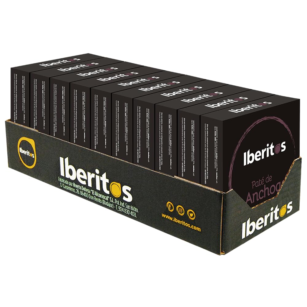 Iberitos - Paté de Anchoas - Ideal para Untar Tostadas, Pan o Cocinar - Ingredientes Selectos - Sin Gluten - Producto Fabricado en España - 10 Latas de 140 Gramos
