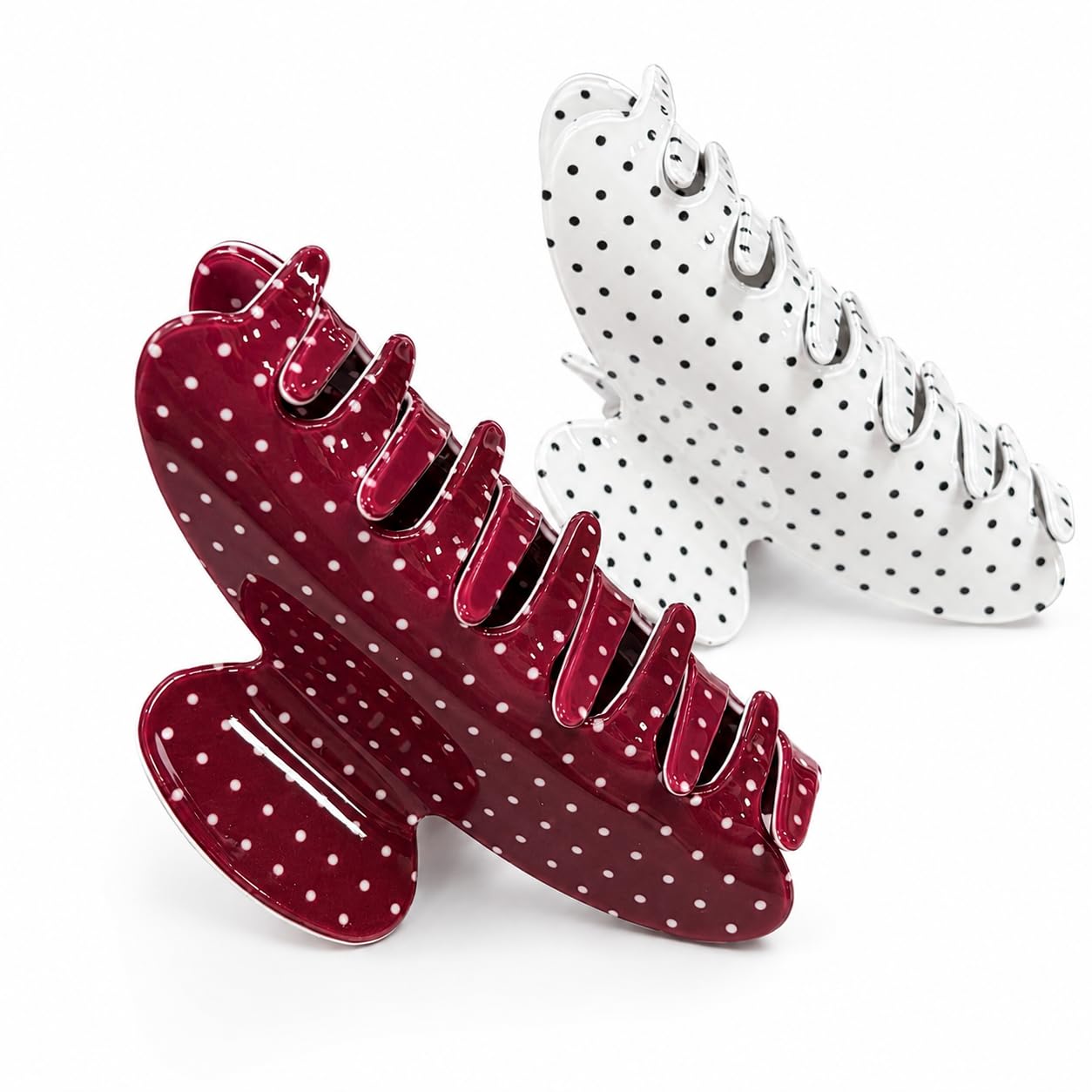 French Sweet Polka Dot Hair Clips Shark Claw Clips Hair Barrettes Back of Head Clips Elegant Hair Accessories for Women Thick Thin Hair for Women's Commuting Daily Stuff (3, Black/White/Red)