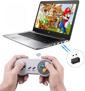 KIWITATA Retro SNES USB Controller, 2.4G Rechargeable Wireless SNES Remote Emulator Gamepad Controller for Windows 11/XP/8/7 MAC RetroPie