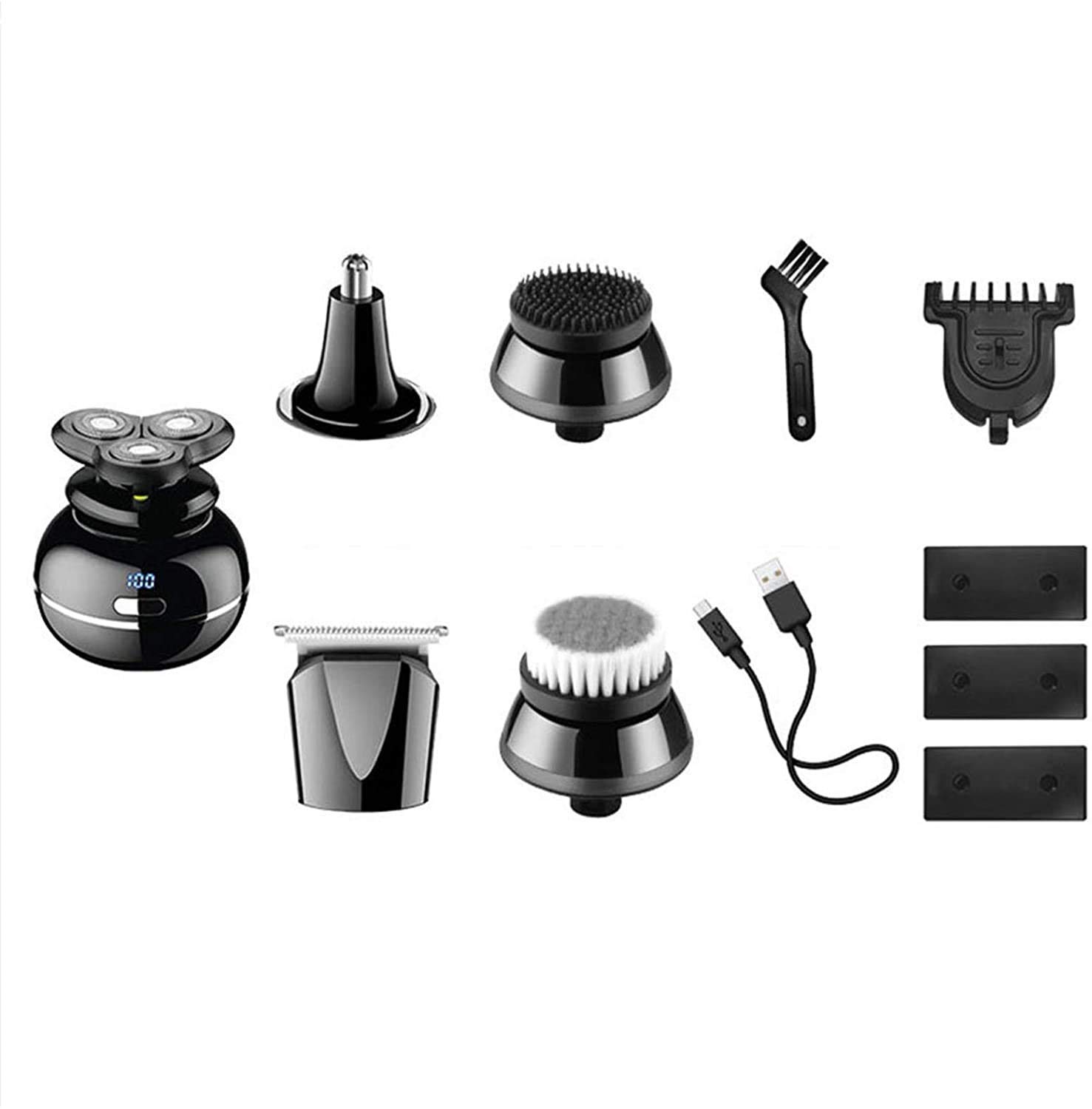 LIIAV Rasoio Elettrico per Uomo, 5 in 1 Testa rasoi per Uomo Calvo Uomo Elettrico Rotary Rasoio Barba Trimmer Kit Grooming Kit IPX7- Impermeabile, Ricarica Rapida PORTATO Schermo USB Ricaricabile