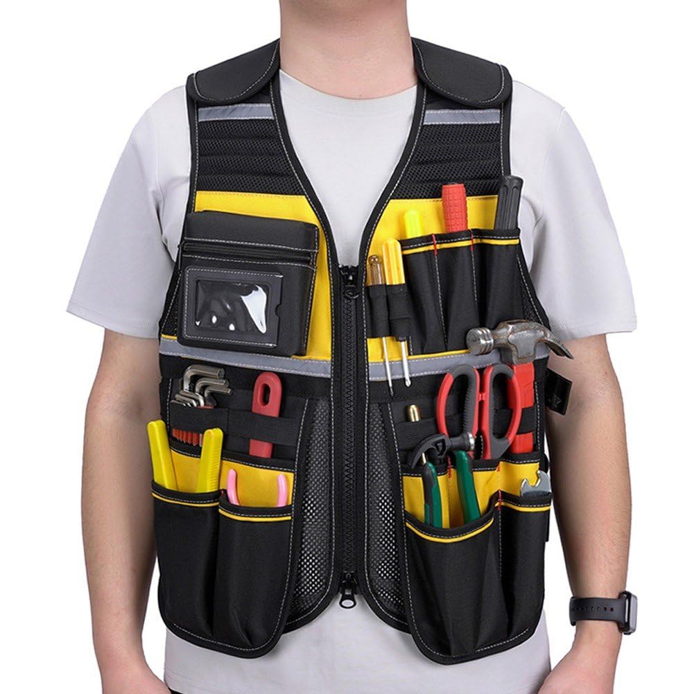 HiyyFloy Chaleco Portaherramientas Ligero para Hombre Y Mujer, Chaleco De Seguridad con Correas Ajustables, Ideal para Electricistas, Carpinteros Y Trabajos De Construcción.