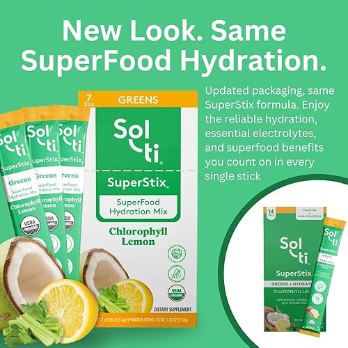Miniatura 8 de Sol-ti Verdes de electrolitos orgánicos + mezcla de bebida de hidratación, barras de hidratación superalimentaria, SuperStix, sin OMG, vegano, limón