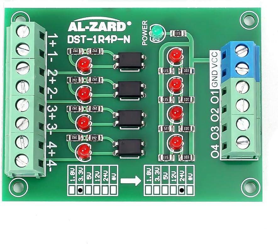 3.3V to 24V PLC Signal Converter Module, 4 Bit Optocoupler Isolator Maluokasa DST-1R4P-N Converter Board PNP NPN to NPN