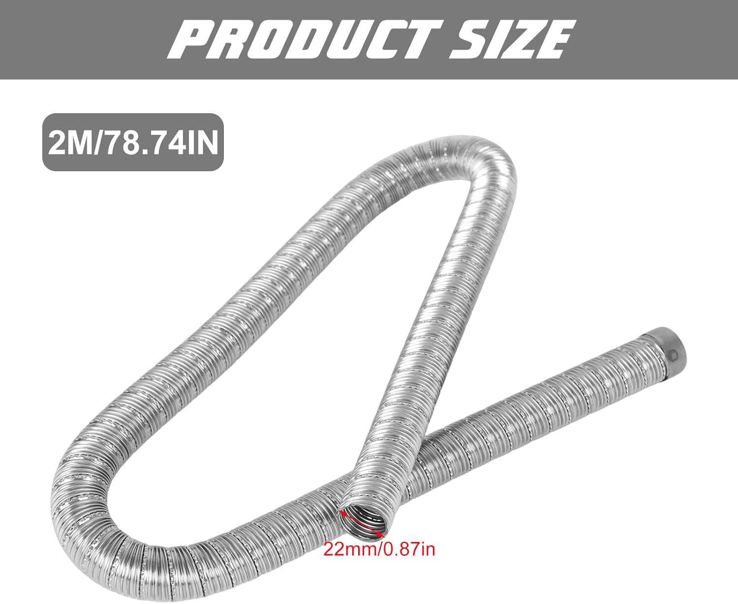 Dual-layer 304 Stainless Steel Air Diesel Heater Exhaust Pipe, Replaces 36061296 90394 with Clamps, for Webasto Eberspacher Diesel Parking Heaters (22mm - 2m)