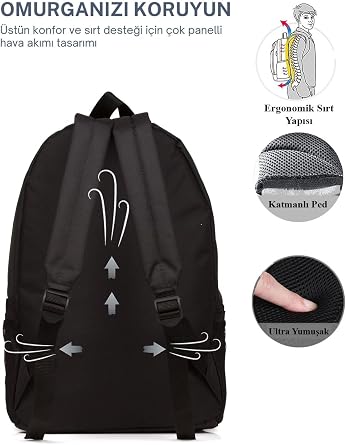 Av A Dos Unisex Black Backpack Waterproof Fabric Oversized School and Travel Backpack