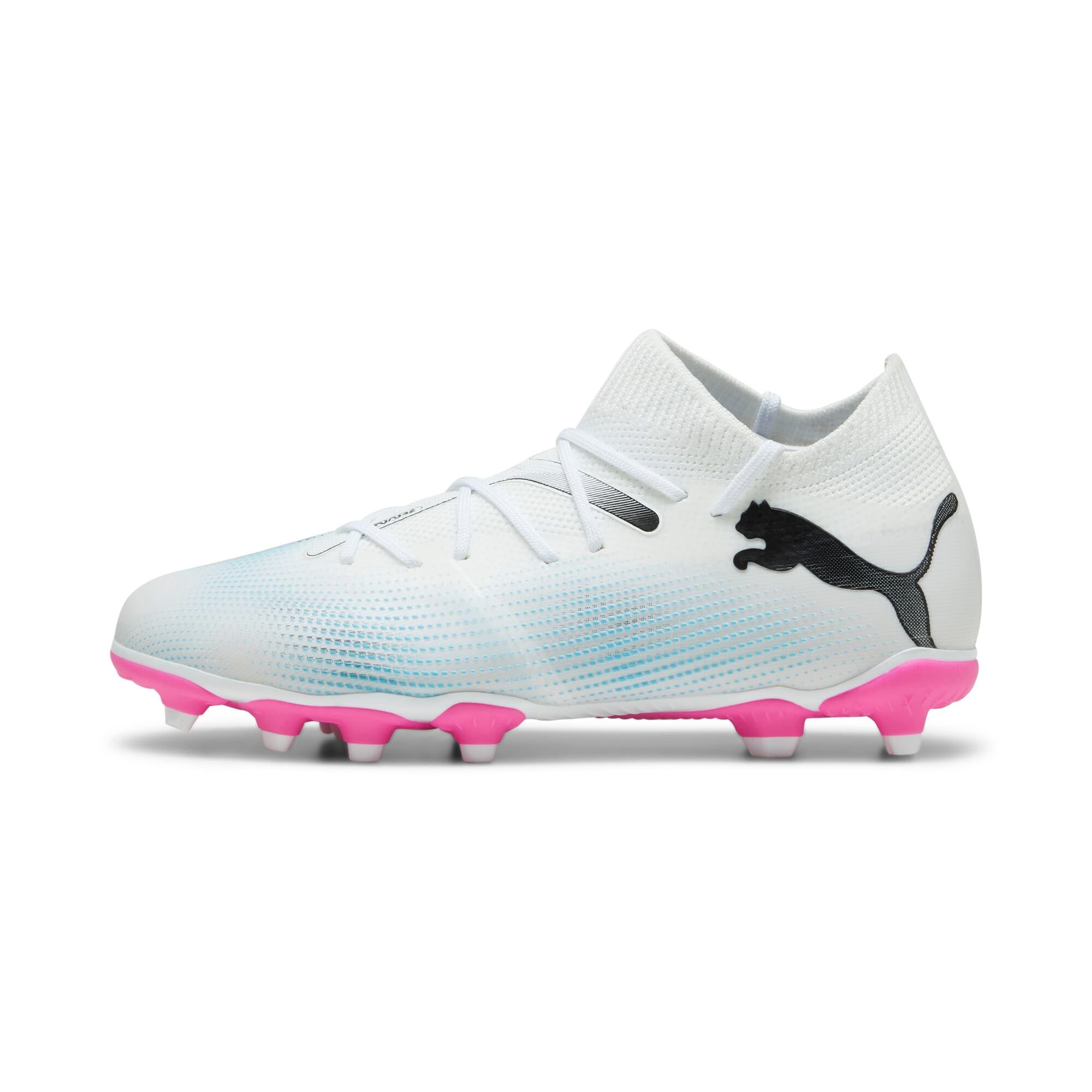 Puma Unisex Youth Future 7 Match Fg/Ag Jr Soccer Shoes, Puma White-Puma Black-Poison Pink, 10 UK
