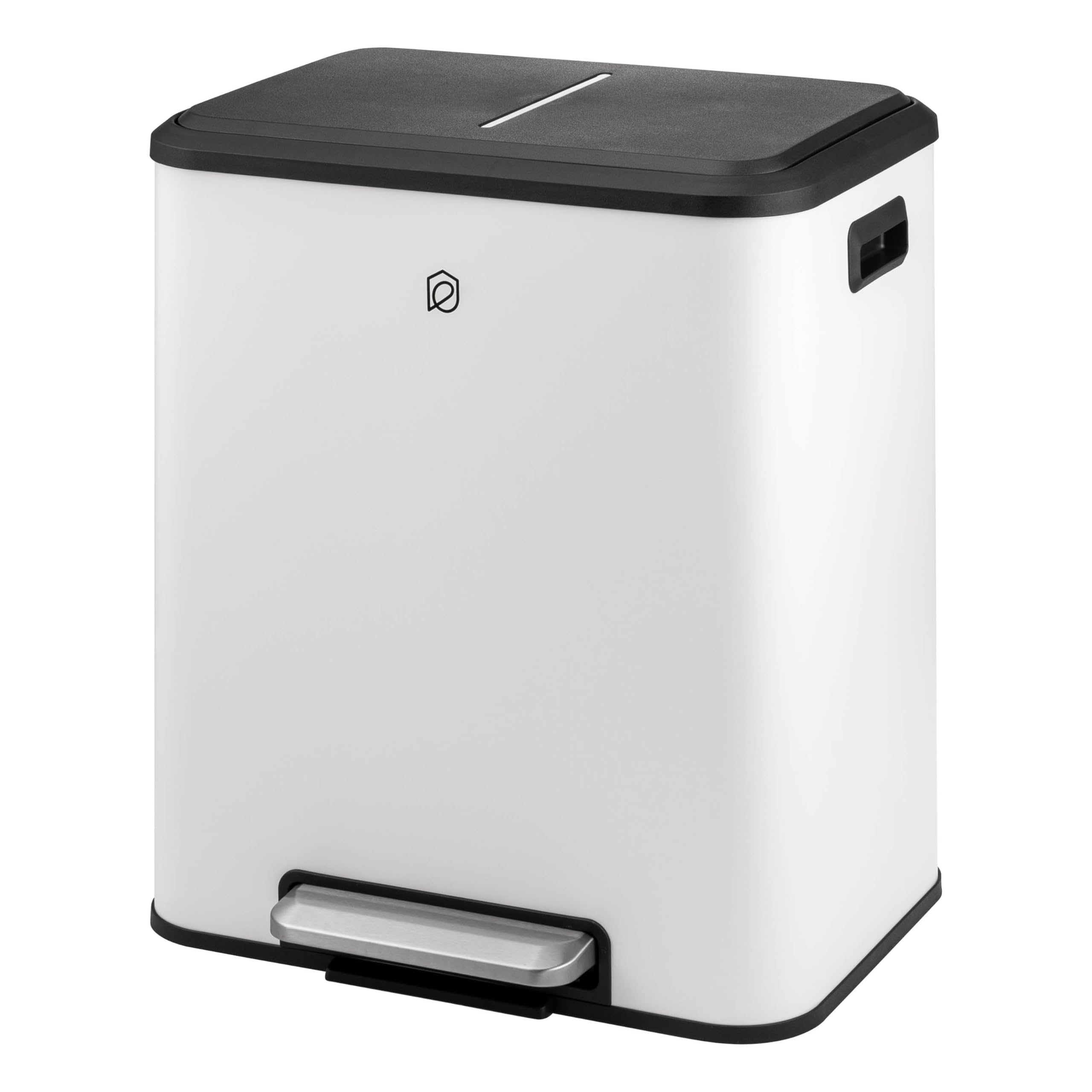 eluno Cubo de basura, 2 compartimentos con 15 litros de capacidad, cubos interiores extraíbles de plástico, asas laterales, pedal grande, sistema de separación de basura (blanco)