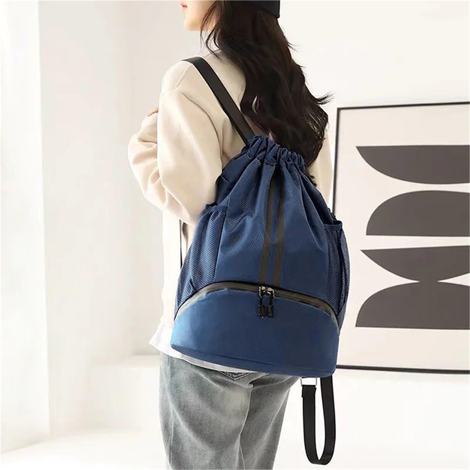 Rucksack mit Kordelzug Sportrucksack mit Kordelzug, Basketball-Rucksack for Damen und Herren, Schwimm-Sporttasche Schuhfach nassfester Tasche