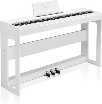Glarry GDP-104 Digital Piano with Stand, Pedals & Bluetooth - 88 Keys, Full Weighted, Ideal for All Levels White