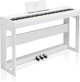 Glarry Digital Piano 88 Weighted Keys with Piano Headphones, Full Weighted Hammer Heavy Action Electric Keyboard Piano for Beginners, Piano Keyboard with 3-Pedal Unit, Double Bluetooth (White)