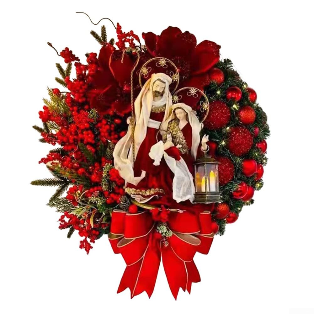 Girlanda świąteczna, dekoracja świąteczna， Wieniec bożonarodzeniowy, klasyczne dekoracyjne święta Bożego Narodzenia, 30/40 cm wieniec bożonarodzeniowy wisząca girlanda jagodowa wieniec Jezusa(2)