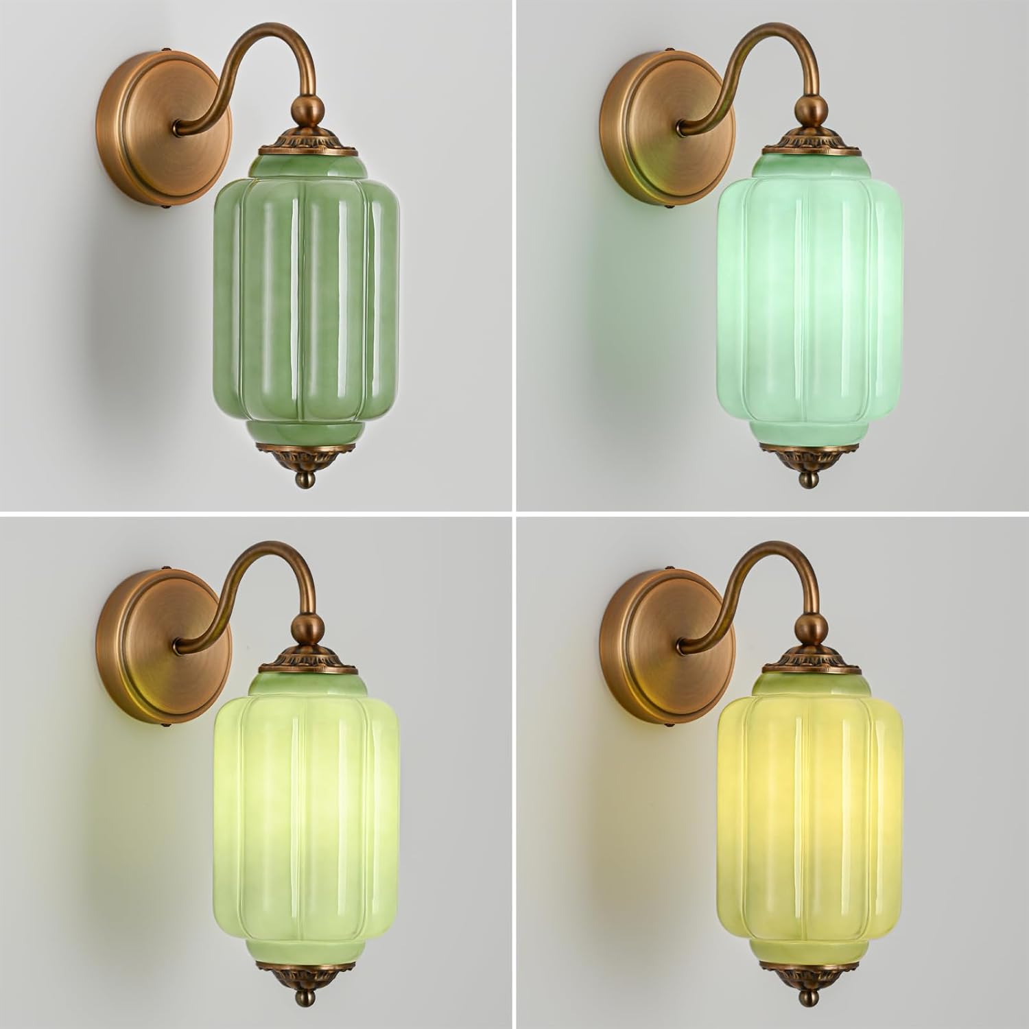 1 Piece Vintage Brass Finish Bathroom Vanity Light, 1-Light Wall Sconce with Green Pumpkin Glass Shade for Bathroom,Living Room