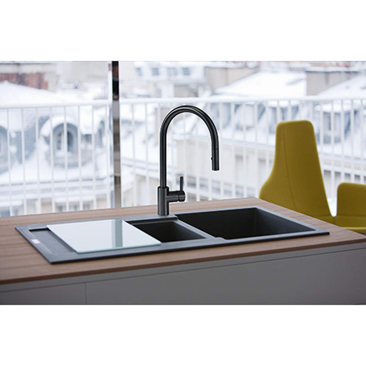 FRANKE 115.0613.671, Grifo del fregadero de la cocina Eos Neo pull-out spray, Acero inoxidable negro