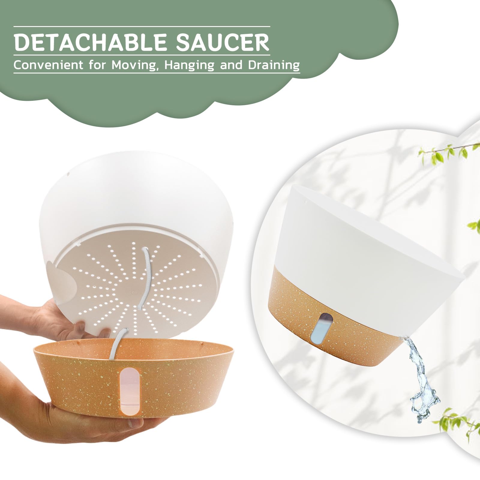 ZMTECH Lot de 3 grands pots de fleurs suspendus de 30,5 cm pour intérieur avec niveau d'eau visible et chaîne, pot de fleurs à suspendre à auto-arrosage pour extérieur, jardin, porche (30,5 cm, blanc)