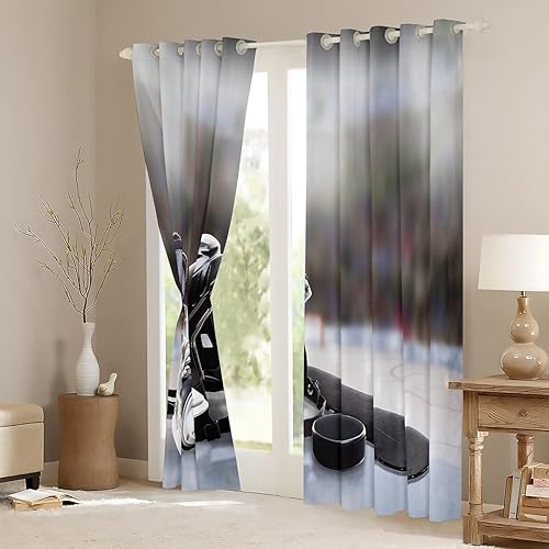 Miniatura 4 de Feelyou Cortinas de hockey sobre hielo para niños, con casco, patines, para ventana, para dormitorio, sala de estar, niños, niñas, hombres jóvenes,