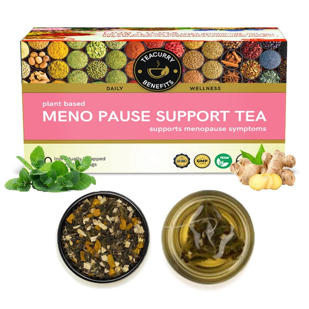 TEACURRY Meno Pause Tea 60 Tea Bags (2 Month Pack) - Helps delay Menopause & stop Hot Flashes | Made With Raw Ingredient - Shatavari, Pearmint, Ginger