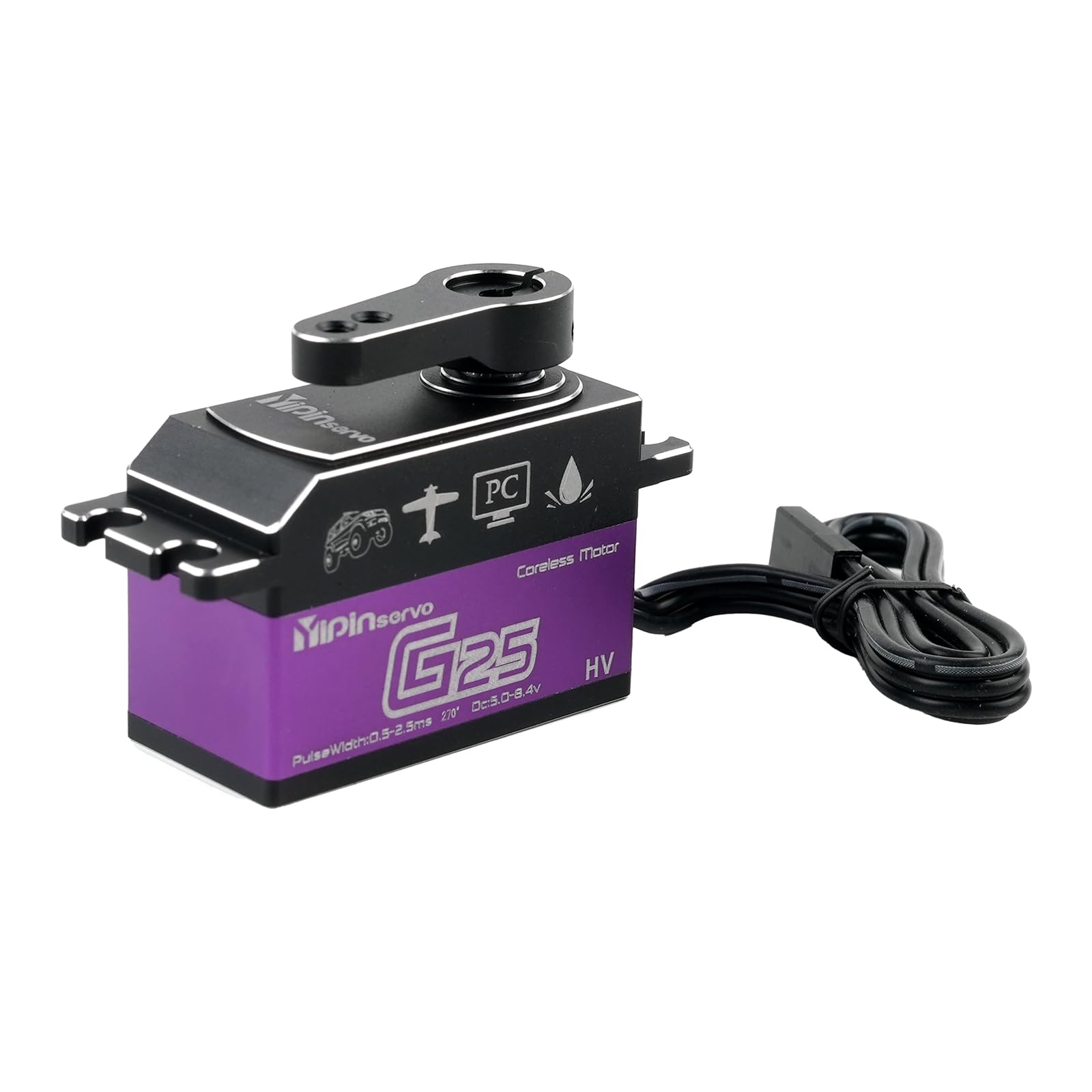 Servo de dirección de alto par de torsión de perfil bajo de 25 kg, engranaje de acero RC Servo 7.4V HV IP67 impermeable, ángulo ajustable de 180/270°, para 1/10 1/12 RC Car Crawlers, camiones