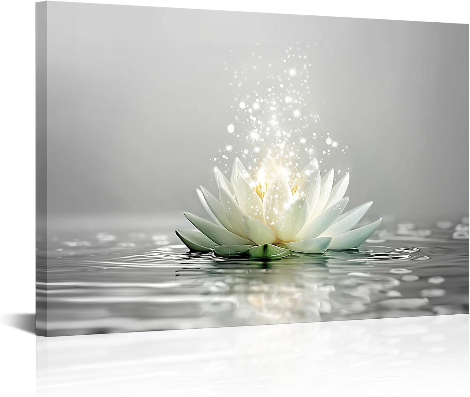 LyerArtork Zen Wall Art Canvas Prints Water Lily Picture Meditation Yoga Spa Studio Bathroom Wall Decor Calming Modern Lotus Flower Poster Artwork Painting 16" L x 24" W