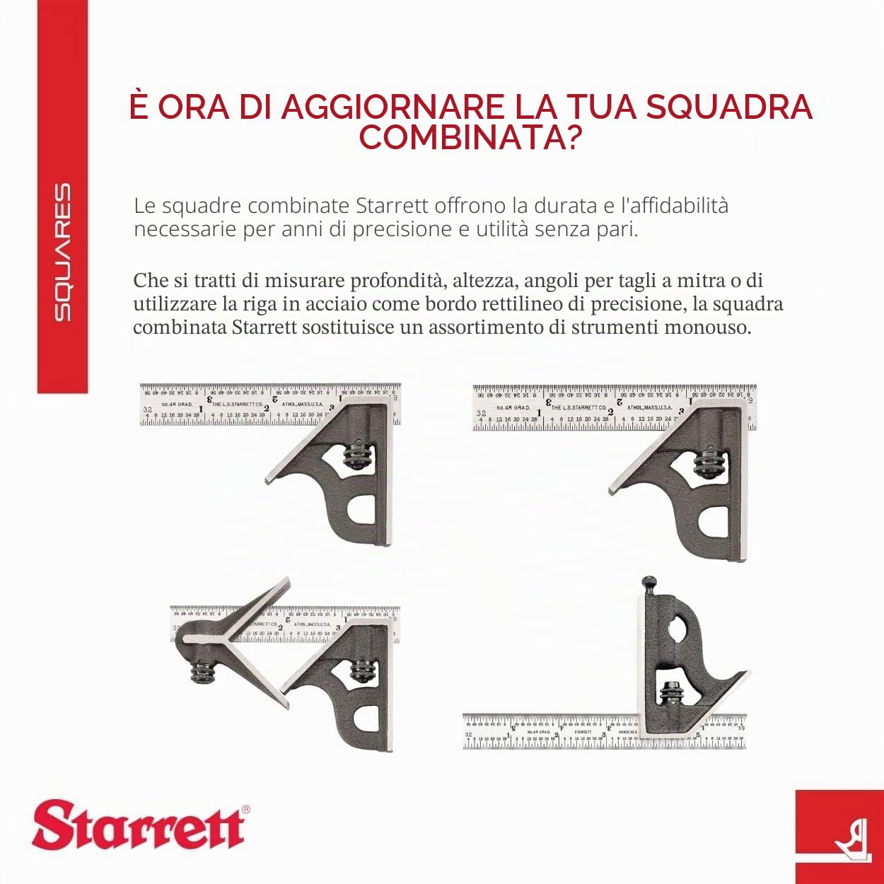 Starrett Squadra combinata con elemento angolare, sistema metrico, 300 mm - 11MH-300