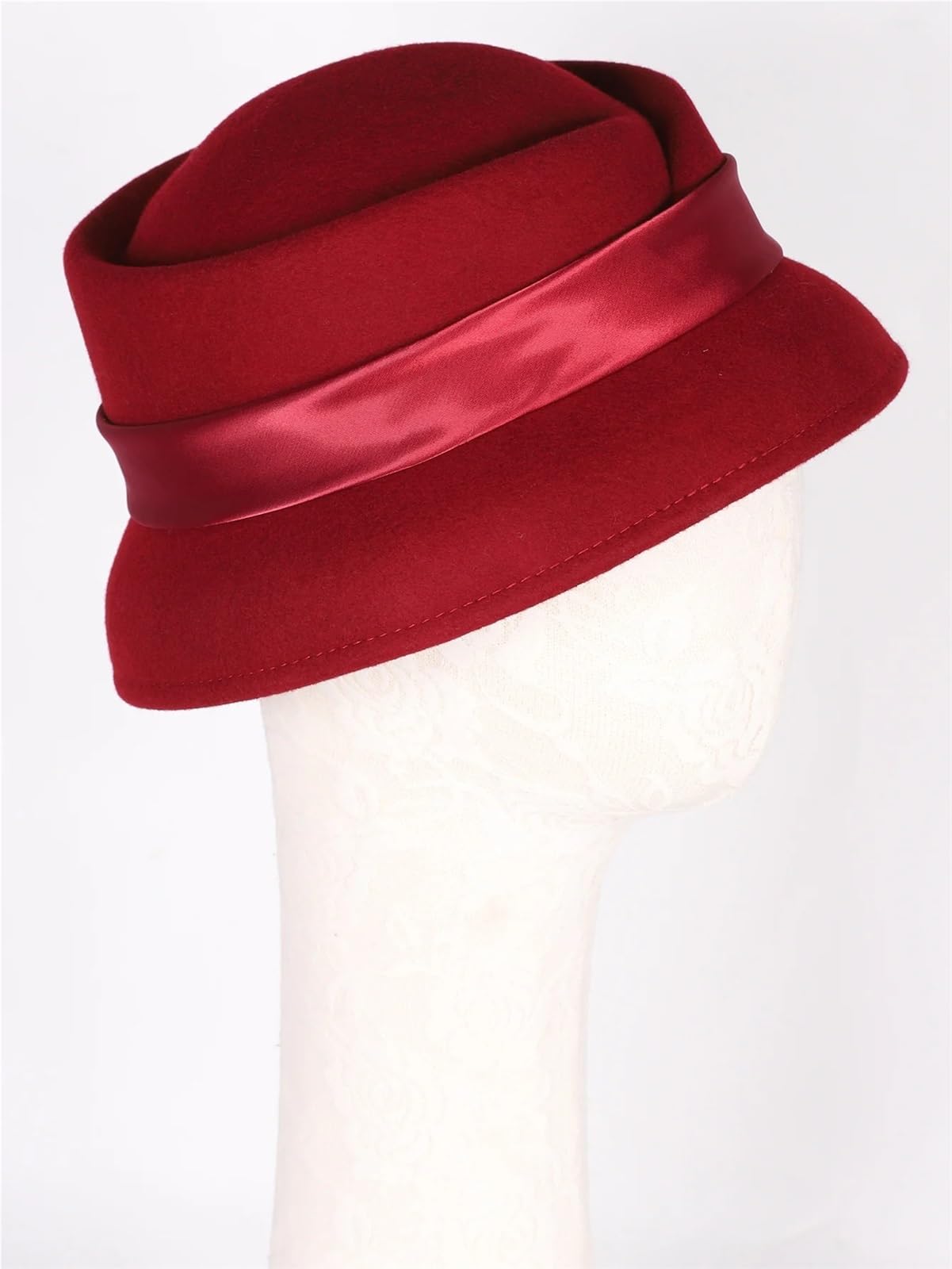 Bombetta Donna Elegante Cappello Fedora in Feltro di Lana | Con nastro Bowknot Cappellino cloche da matrimonio formale in chiesa Cappellino da donna for cocktail tea party